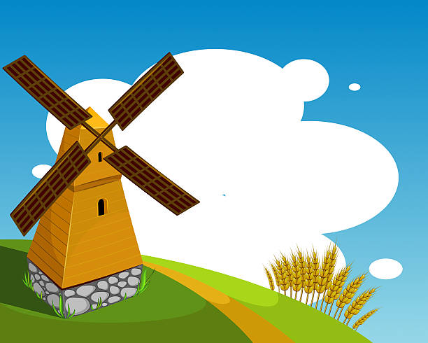背景、風車 - windmill cultivated land crop day点のイラスト素材／クリップアート素材／マンガ素材／アイコン素材