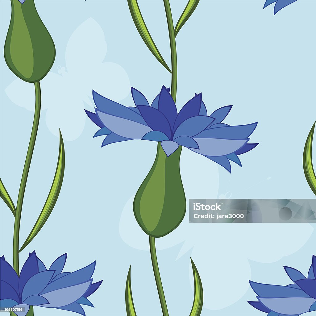 Vecteur de fond sans couture avec cornflowers et des papillons - clipart vectoriel de Bleu libre de droits