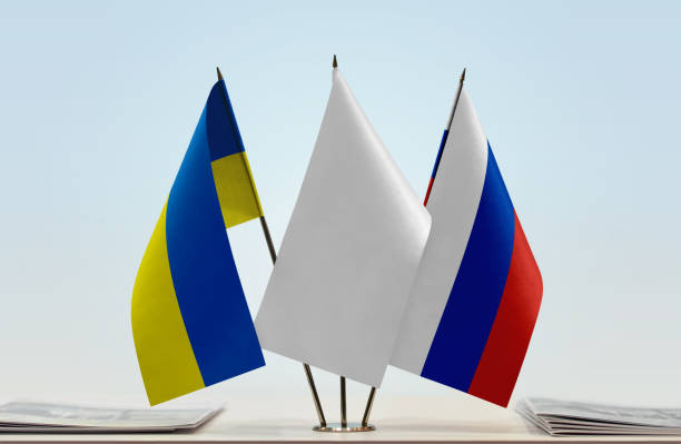 istock Flags of Ukraine and Russia 1085071634
