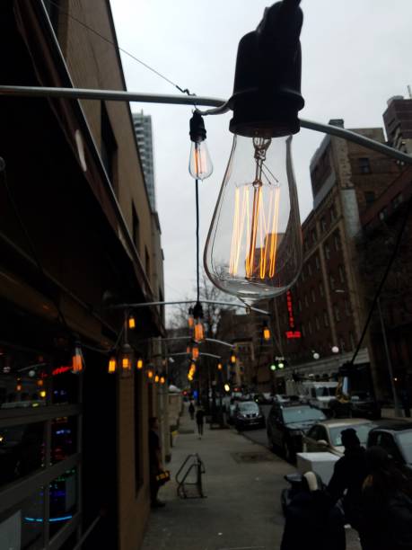 istock Hanging lights above the sidewalk 1085072364