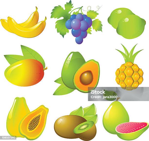 Set Of Exotic Fruits Stock Illustration - Download Image Now - Agriculture, Avocado, Banana