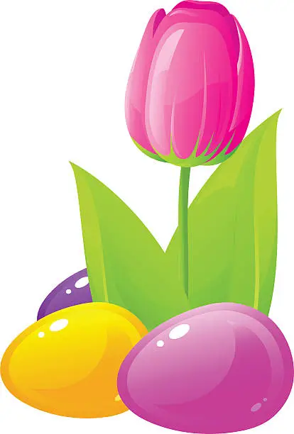 Vector illustration of Easter. Tulip and colored eggs