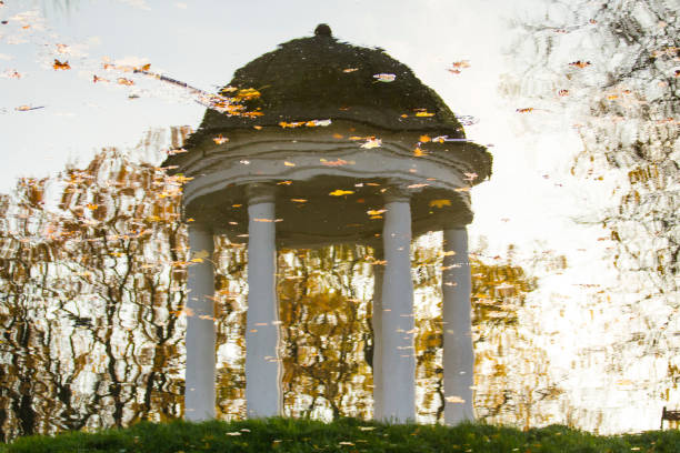 reflection of a beautiful gazebo in the water