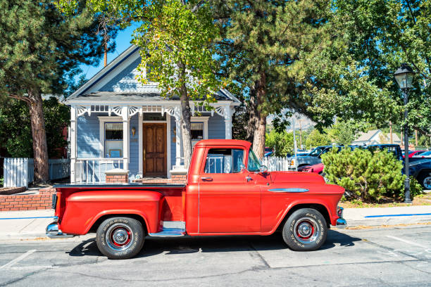Vintage 1950s Chevrolet 3100 pickup truck in Carson City Nevada USA A vintage 1950s (1957) Chevrolet 3100 pickup truck is parked on a street in Carson City Nevada USA on a sunny day. Chevrolet stock pictures, royalty-free photos & images
