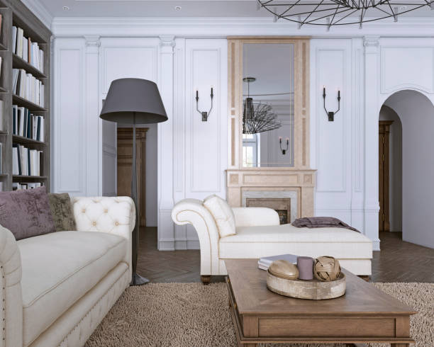 istock Chaise Chair in classic living room with library. 1085081654