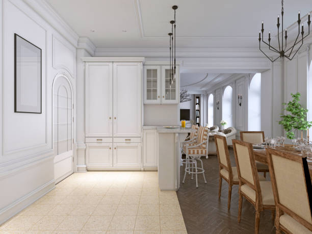 istock classic kitchen with wooden and White details, interior design. 1085083832