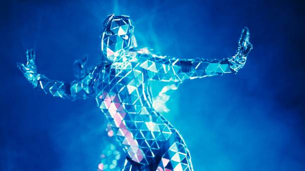 istock People in mirror reflective suits acting like robots. Future humanity concept 1085093710