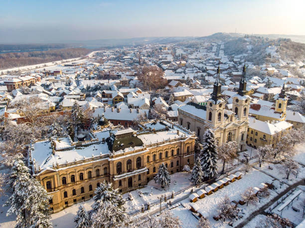 istock Historic city under the snow from air 1085095054