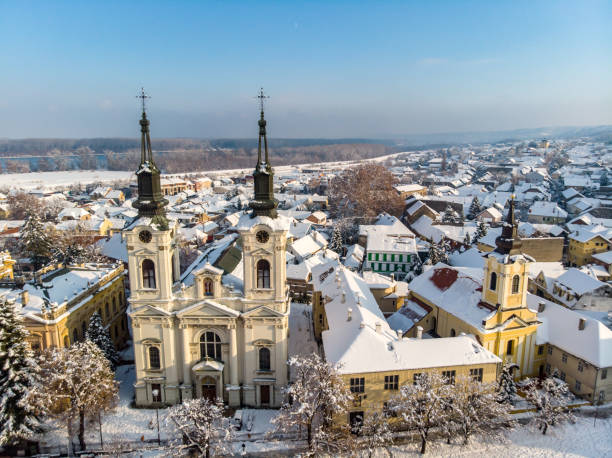 istock Historic city under the snow from air 1085096308