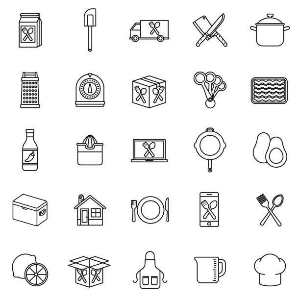 illustrations, cliparts, dessins animés et icônes de repas kit livraison icon set - cuillère mesure