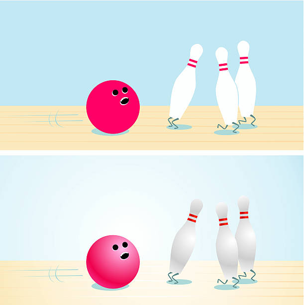 일러스트레이션 볼링공 및 핀 - retro revival bowling red blue stock illustrations