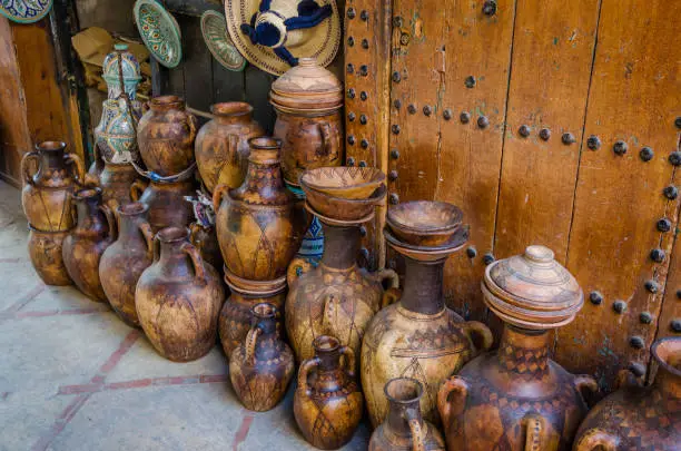 Photo of Street of Marrakech market with traditional souvenirs, Morocco