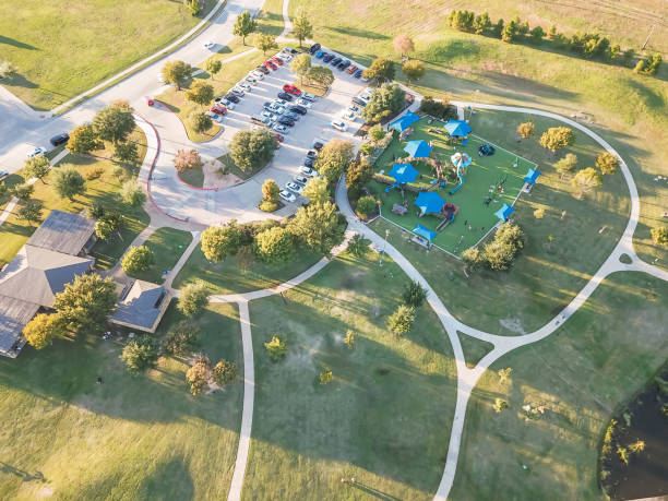istock Top view huge playground near Dallas, Texas at fall sunset 1085107930