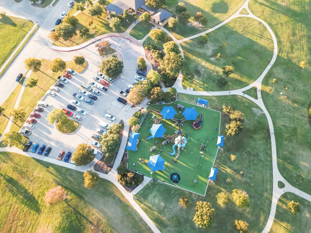 istock Top view huge playground near Dallas, Texas at fall sunset 1085108014