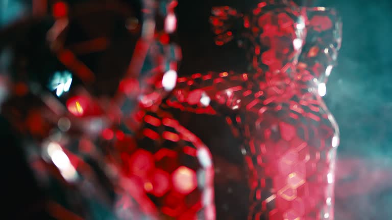 People in mirror reflective suits acting like robots. Future humanity concept