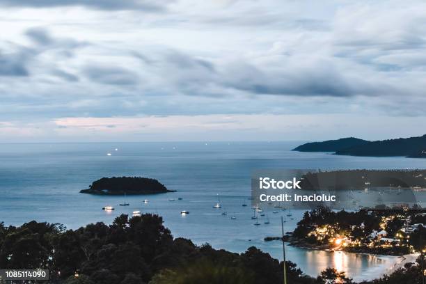 Elevated View Of Phuket Island At Night Thailand Stock Photo - Download Image Now - Architecture, Asia, Bay of Water