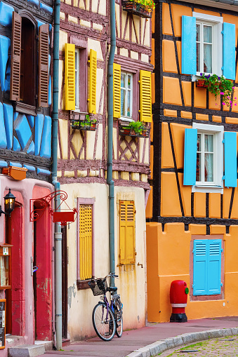 facades of half timbered houses in Colmar, France