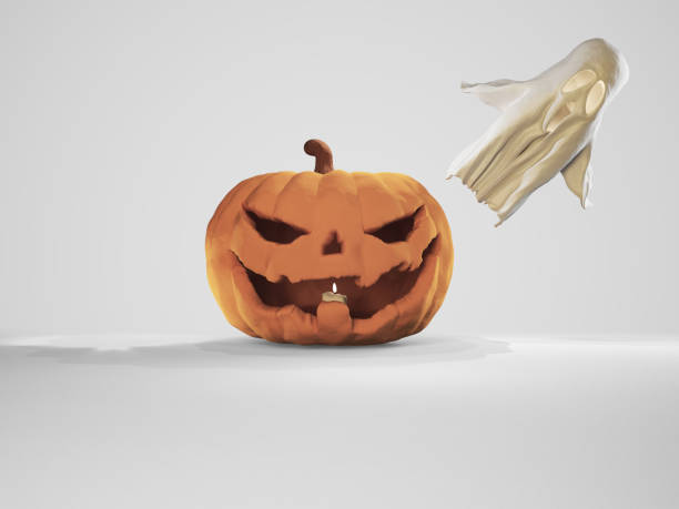 istock Halloween pumpkin and ghost 3d-illustration 1085114538