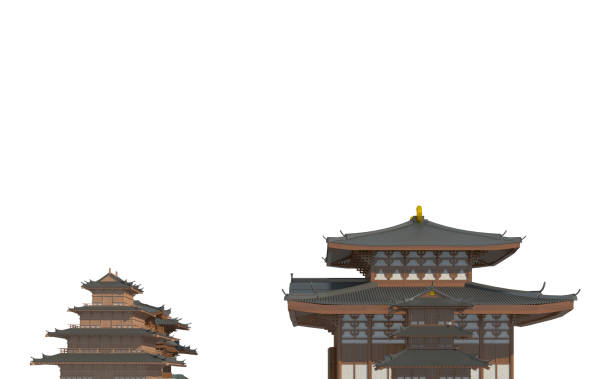 istock Old japanese buildings isolated on white background 3d illustration 1085115698