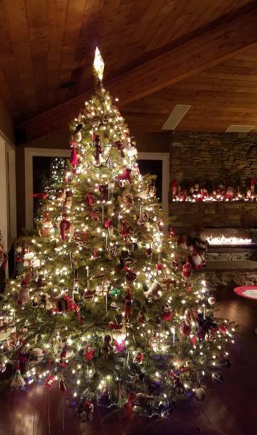 istock Christmas Tree in Family Room, Cozy and Rustic Charm 1085116014