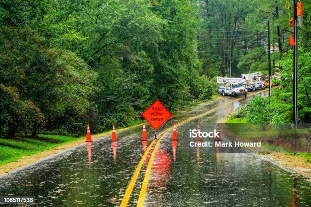 Storm Damage Road Closure Stock Photo - Download Image Now - Hurricane - Storm, Road, Damaged