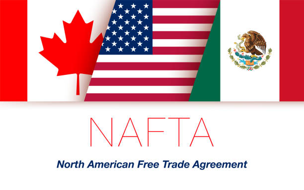 News about NAFTA Countries Vector Flags of NAFTA Countries Canada, United States of America and Mexico. The North American Free Trade Agreement balance borders stock illustrations