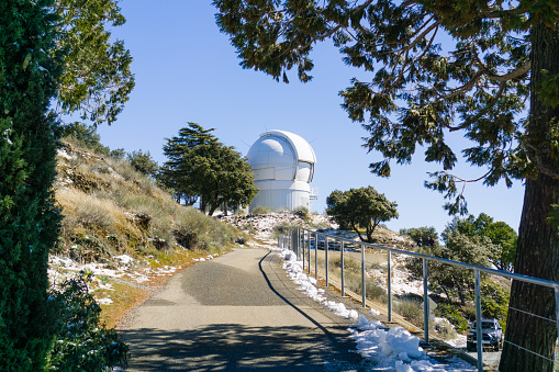 Paved path leading to the The Automated Planet Finder Telescope (APF) which is part of Lick Observatory complex on top of Mt Hamilton, San Jose, south San Francisco bay area, California