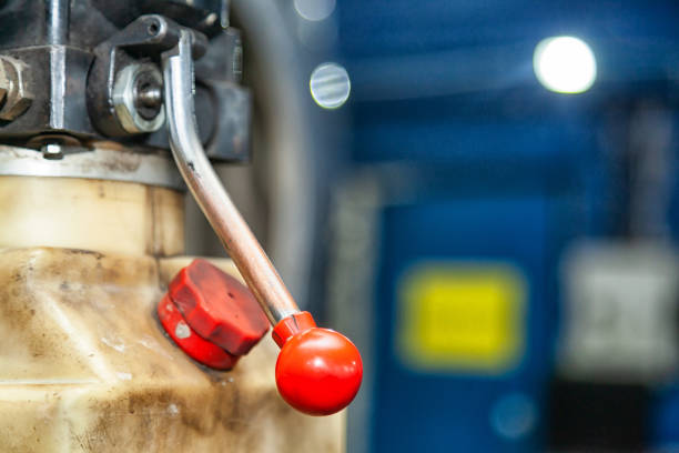 istock Close-up red new car lift lever 1085127694
