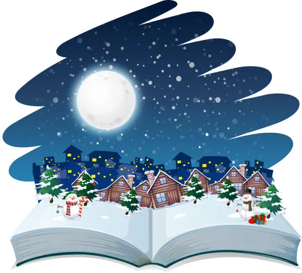 Vector illustration of Open book winter outdoor theme