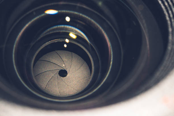 istock Shutter leaf hole of Camera Lens Close-up inside 1085141134