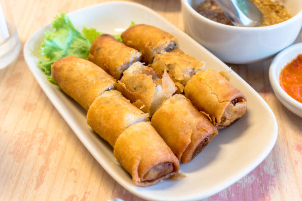 istock Vietnamese Spring roll in white dish famous food 1085141362