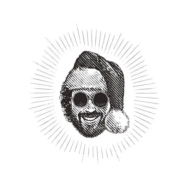 Vector illustration of Hipster Santa Wearing Sunglasses and Laughing