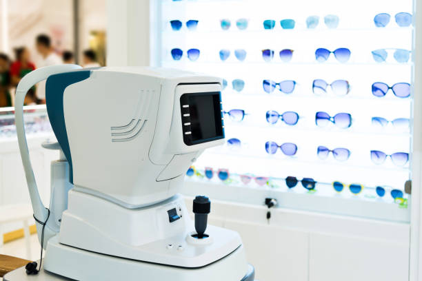 optical instrument and eyeglasses in eye store.