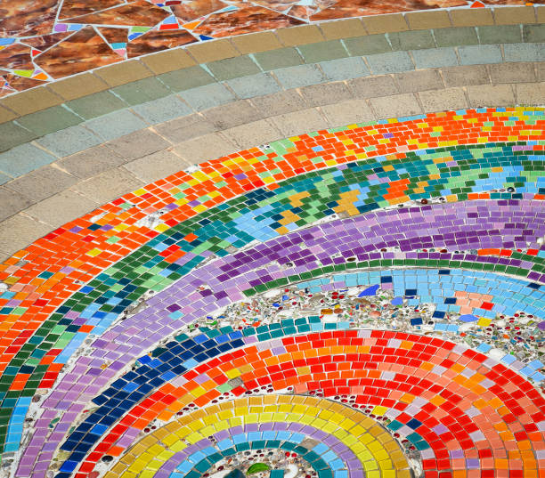 istock mosaic background - ceramic tiles colorful rainbow background / rainbow pattern abstract tile floor 1085151134