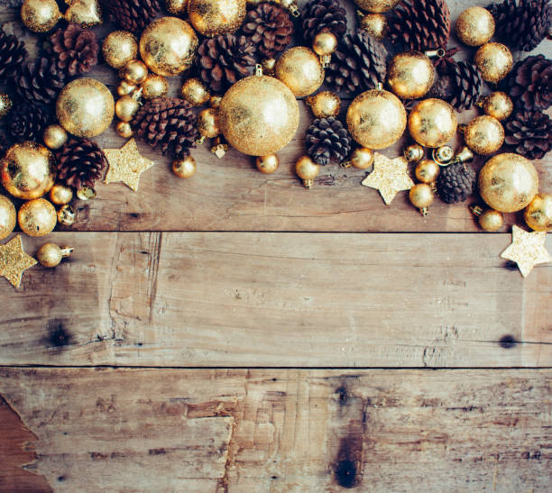 istock Christmas wooden background with pinecone. New year concept. Top view with copy space. 1085155474