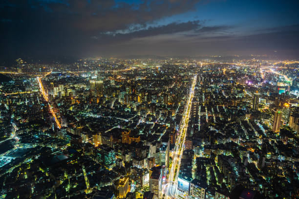Beautiful architecture building taipei city skyline at night in Taiwan