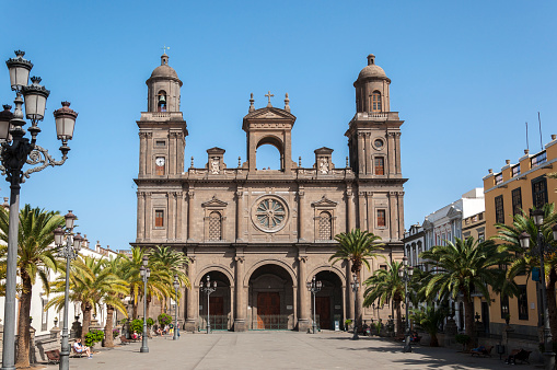 Las Palmas de Gran Canaria, Spain - February 17, 2017: Views of the Cathedral of Santa Ana, in Las Palmas, Canary Islands, Spain. It is considered the most important monument of Canarian religious architecture
