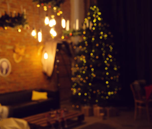 istock Living room with a Christmas tree decorated with garlands. 1085175530