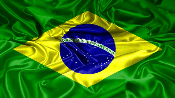 istock Brazil flag on silk satin texture 1085199234