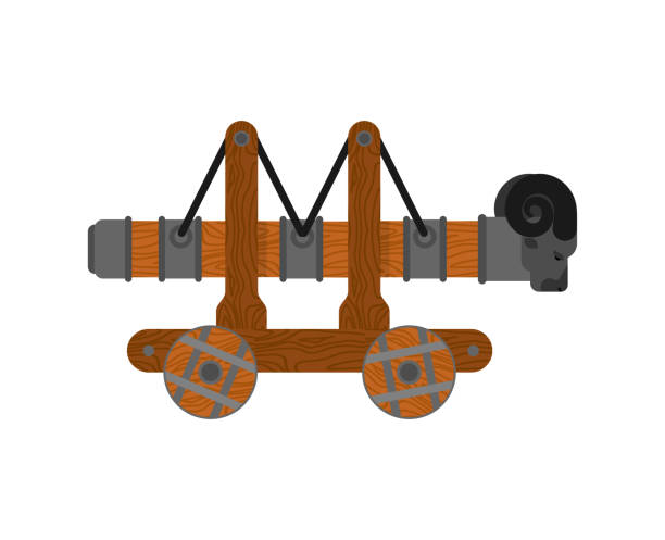 ilustrações de stock, clip art, desenhos animados e ícones de battering ram isolated. wall mounted machine. roma siege weapon - slingshot weapon medieval siege