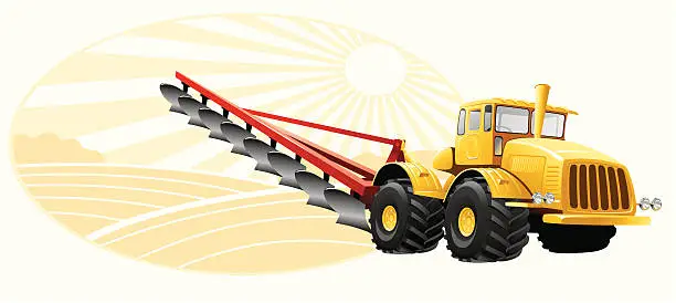 Vector illustration of tractor in field