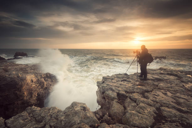 Sunrise on a rocky beach