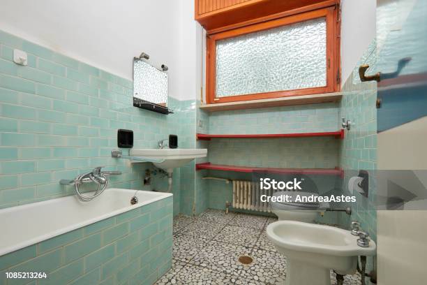 Normal Bathroom In Old Apartment Interior Stock Photo - Download Image Now - Domestic Bathroom, Old, Apartment