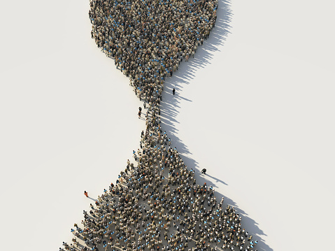 crowd of people in the shape of a hourglass
