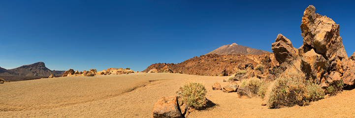 Desert landscape in the Teide National Park on Tenerife, Canary Islands, Spain. Photographed on a sunny day.