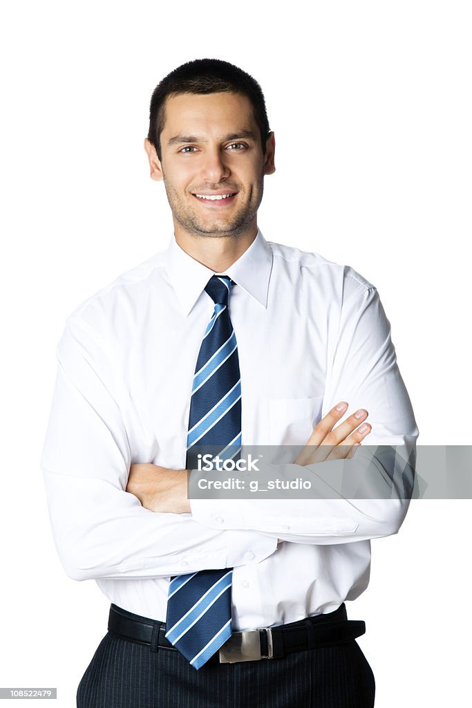 Ritratto di felici sorridenti Uomo d'affari, isolato su bianco - Foto stock royalty-free di Abbigliamento elegante