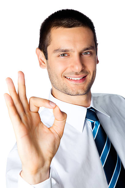 istock Happy businessman with okay gesture, isolated on white 108522489