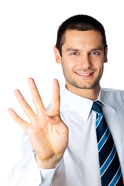 istock Smiling businessman showing four fingers 108523212