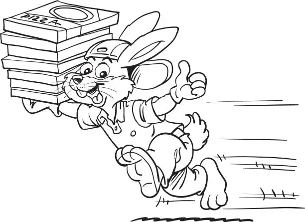 Vector illustration of rabbit delivering pizza fast
