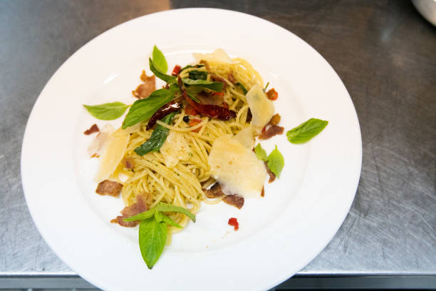 istock Homemade Hot Spicy Beacon spaghetti ham cheese 1085235086